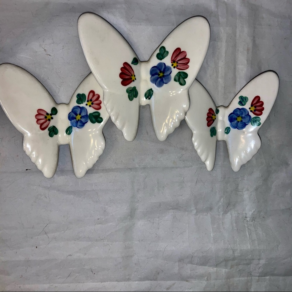 Homco Ceramic Butterfly Wall Hangings Hand Painted